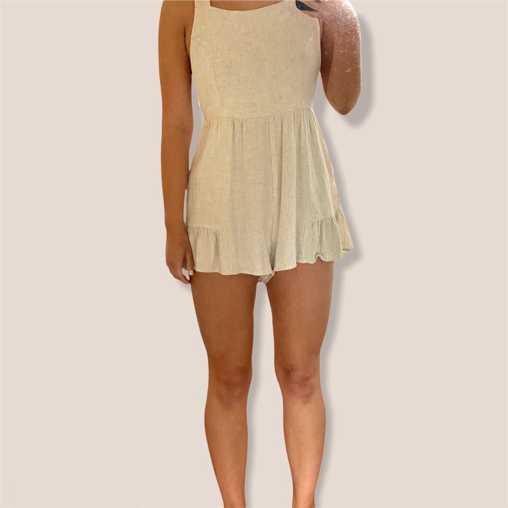 SOLD linen cotton blend beige tan playsuit